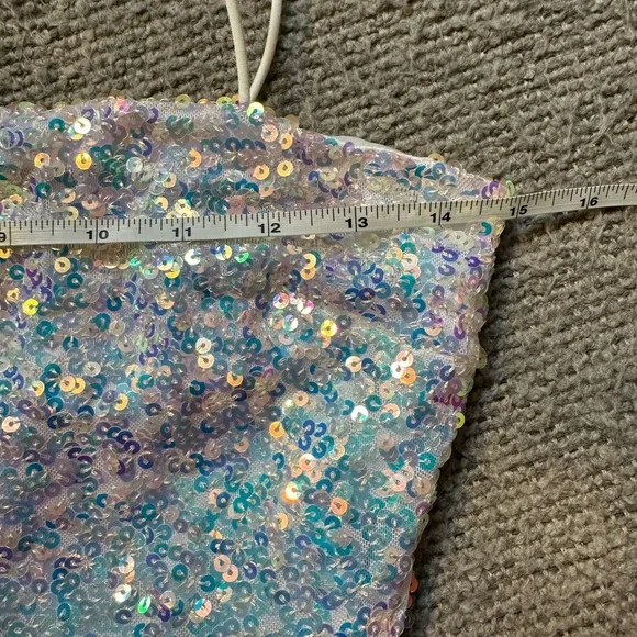 NWT Windsor Sequin Mini Dress Medium White Rainbow Glitter Party Club Bride Glam - Picture 13 of 15